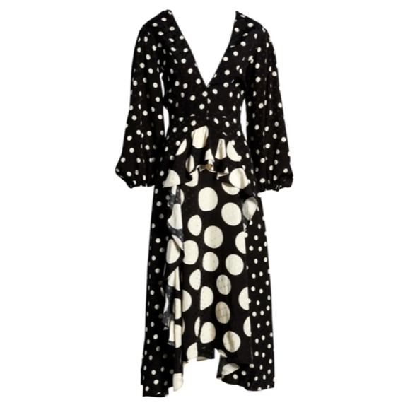 Topshop | Dresses | Topshop Mixed Spot Long Sleeve Ruffle Midi Dress Black  Ivory | Poshmark